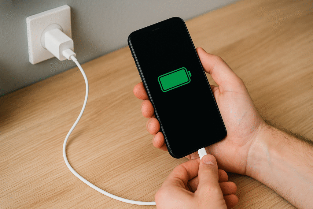 Smartphone wird aufgeladen – Akku richtig laden