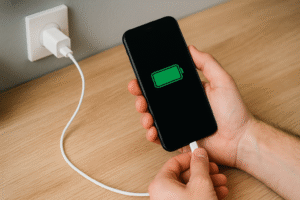 Smartphone wird aufgeladen – Akku richtig laden