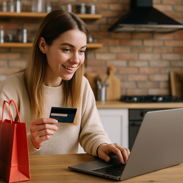 Frau beim Online-Shopping zu Black Friday Cyber Monday Singles Day