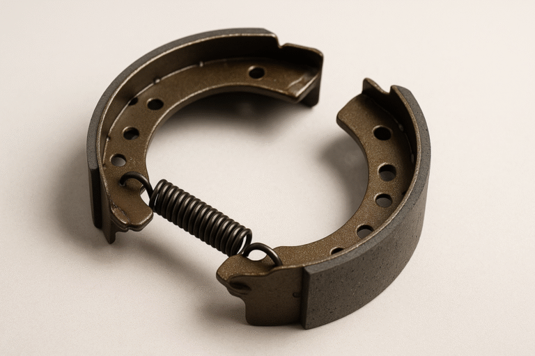 Geöffnete Trommelbremse mit sichtbaren Bremsbacken, Federsatz und Radbremszylinder