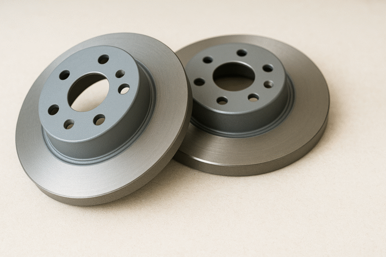 Neue Bremsscheibe vorne montiert; Radnabe und Bremssattel im Detail